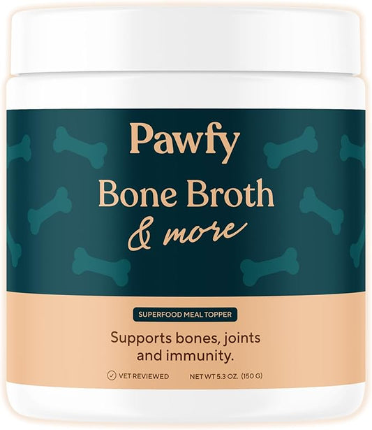 Pawfy Bone Broth for Dogs | Dog Seasoning Powder for Dry Food with Collagen - Supports Joints, Immunity & Digestion | Easy to Serve Bone Meal for Dogs | Unsalted Dog Gravy Topper for Pets