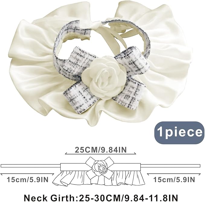 Elegant Lace Cat Collar with Cute Bow,Kitty Necklace with Bow Tie and Flower,Pet Lace Bib Collar with Cute Bow,Cat Princess Costumes,White,1 Piece