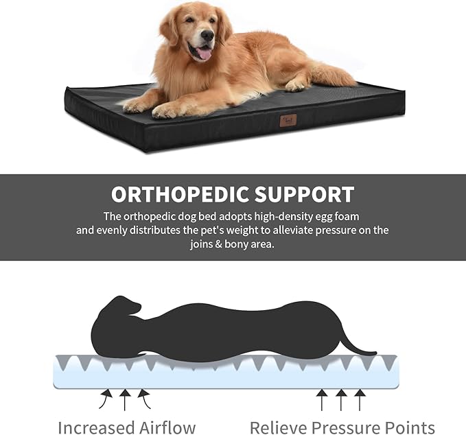 Waterproof Outdoor Dog Bed for Medium Dogs - All Weather Orthopedic Design with Egg Crate Foam and Removable Washable Cover, 30x20 Inch, Black