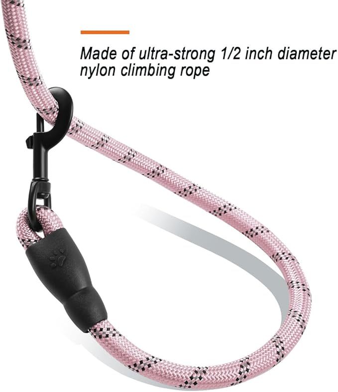 BARKBAY Dog Leashes for Large Dogs Heavy Duty Dog Leash 4/5/6 FT with Comfortable Padded Handle and Highly Reflective Threads for Medium Large Dogs Walking Training Running (6FT-1/2,Baby Pink)