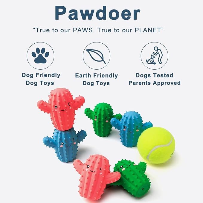 3 Pack Squeaky Dog Toys for Medium Dogs, Soft Latex Rubber Cactus Dog Ball, Cute Bounce Squeak Pet Toy