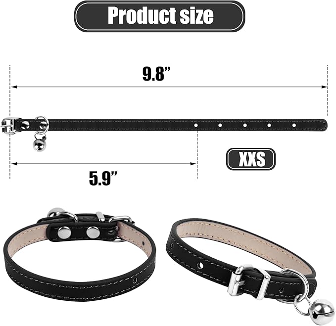 XXS Teacup Dog Collar - Black, 3/8 inch Width for Small Dogs & Cats