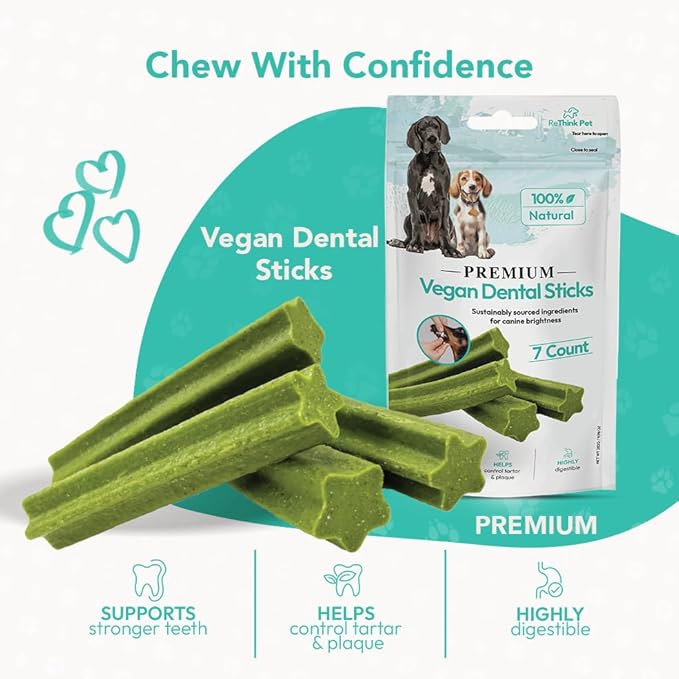 Vegan Dental Sticks for Dogs – Natural Plant-Based Dog Chews, Helps Clean Teeth & Freshen Breath, Long-Lasting Dental DogTreats (3 Packs, 21 Sticks)