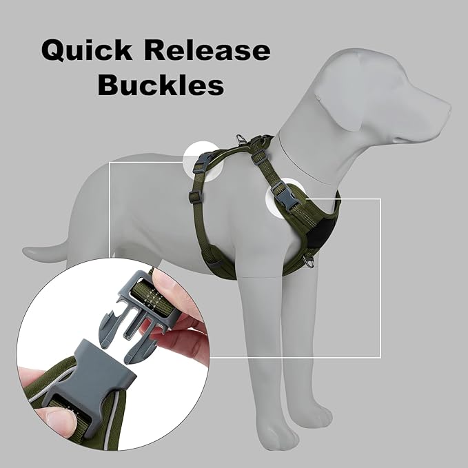 Plutus Pet No Pull Dog Harness, Release at Neck, Soft Padded, Reflective Adjustable Dog Vest Harness for Small, Medium, Large Dogs(Ranger Green, S)