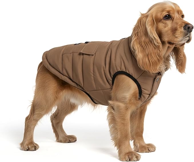 Spark Paws Dog Winter Jacket, Water-Resistant Coat, Warm Reflective Windproof Fleece-Interior, for Medium and Large Dogs - Tan - L