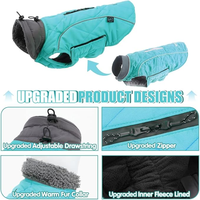 EMUST Dog Jackets for Winter, Cold Weather Coats for Dogs, Soft Winter Jackets for Medium Large Dogs, Turquoise, L