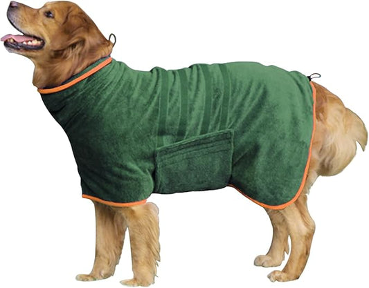 Dog Drying Coat - Fast Drying Dog Towel Robe - Microfiber Super Absorbent Pet Bathrobe, Adjustable Collar & Belly Strap Pet Coat Pet Bath Robe Towel (XXX-Large, Green)