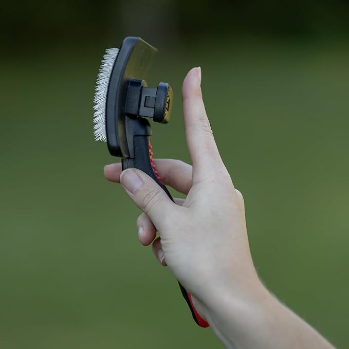 Jeffers Pet Self-Cleaning Slicker Brush for Dogs & Cats – Self Cleaning Button, Removes Tangles & Loose Hair, Non Slip Handle for Easy Grooming, Go To Gift for Pet Owners – Black, Red - Small