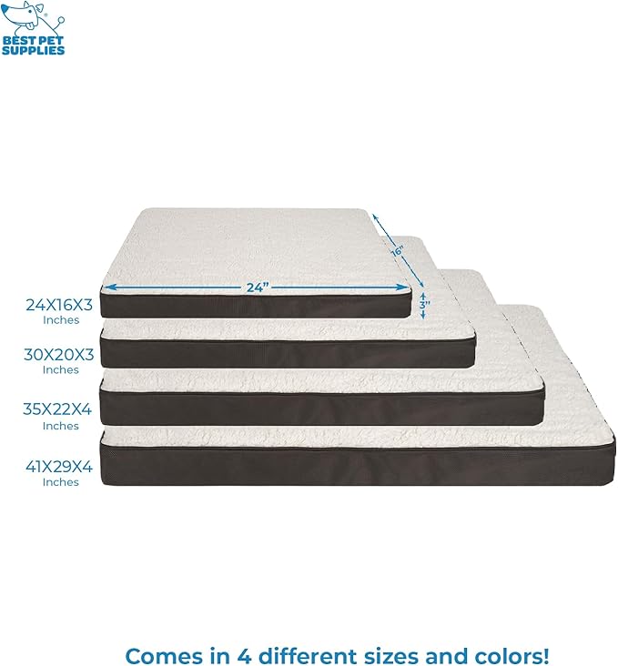 Best Pet Supplies Cute Dog Crate Mat Flat Bed with Waterproof Exterior, Thick Orthopedic Egg Foam Mattress, and Soft Sherpa Fleece Cover for Small, Medium, and Large Breeds - Brown, 35X22X4
