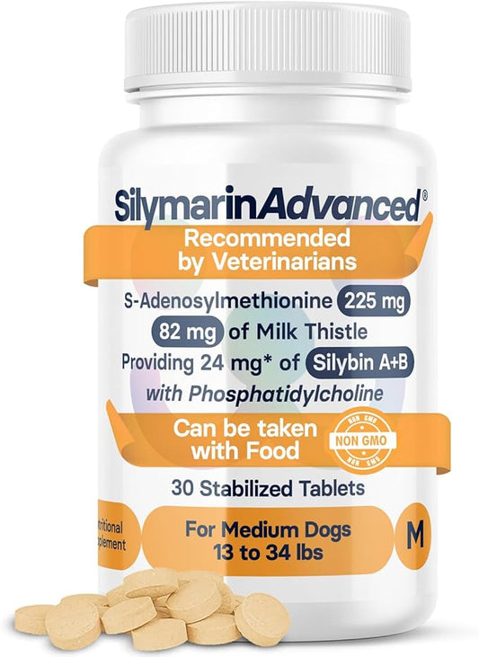 Liver Health Supplement for Medium Dogs - Milk Thistle for Dogs Liver Support with S-Adenosylmethionine (Same) & Silybin - 30 Tablets