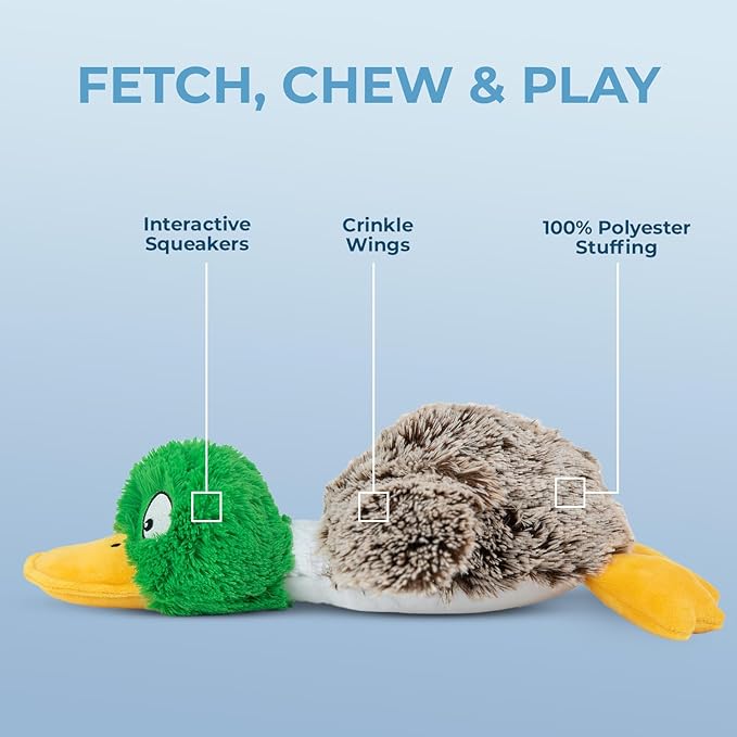 Best Pet Supplies Interactive Squeaky Dog Chew Toy, Ideal Dog Toys for Chewers, Small, Medium & Large Dogs, and Fetch Lovers - Mallard Duck (Gray), Large