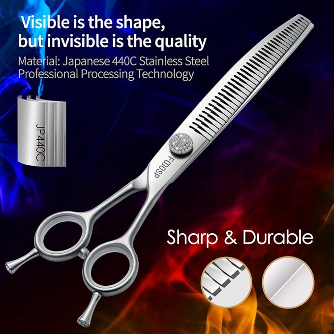 8.0'' Curved Chunkers Shears for Dog Grooming Professional Magic Pet Grooming Scissors with Big Artificial Diamonds 38 Teeth for Large Dogs(8.0 in, Curved Chunkers)