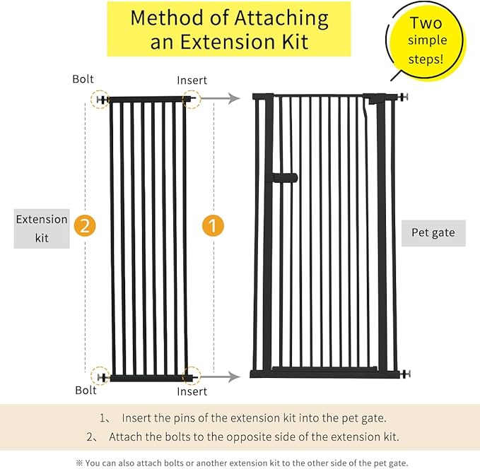 Lumizone Extra Tall Cat Gate Extension Kit 61.02" High Pressure Mounted 2025 New 16.73" Extra Wide 1.37" Gap No Drilling Tall Pet Gate for Dogs (Black, 16.73"/42.5CM)