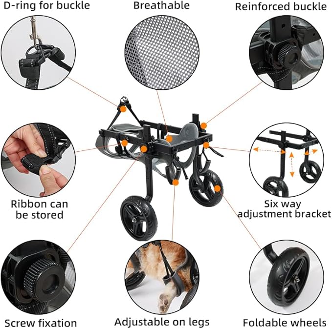 Large Dog Wheelchair for Back Legs with Pet Traction Rope - Adjustable Hind Leg Support Cart with Breathable Air Mesh Harness, All-Terrain Wheels & Foldable Frame - Mobility Aid for Disabled/Injured