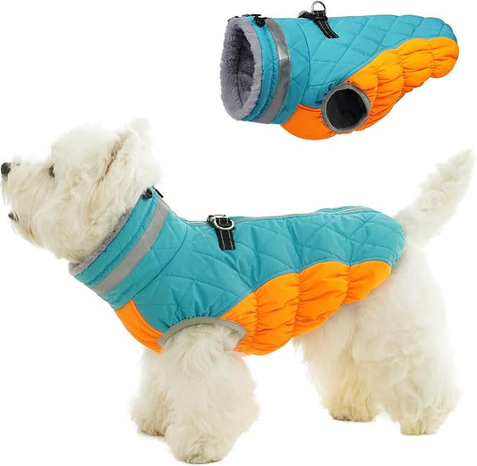 Warm Dog Coats for Medium Dogs, Waterproof Dog Jacket with Harness Built in, Zipper Clousure, Fleece Lining for Cold Weather Outdoor Walks, Snowsuit for Schnauzer, Boston Terrier, Pug - M
