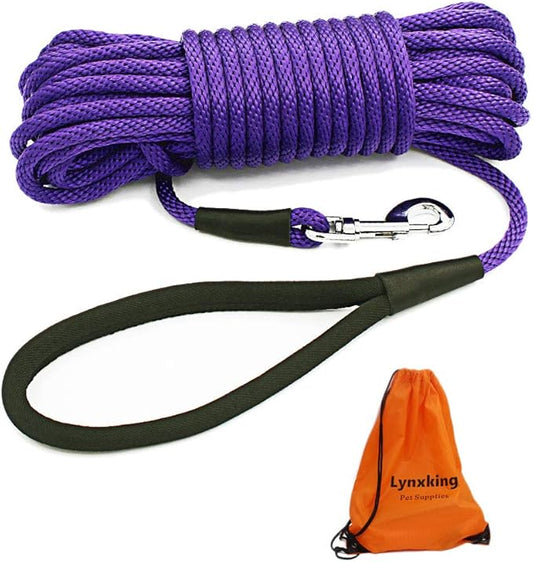 lynxking Check Cord Dog Leash Long Lead Training Tracking Line Comfortable Handle Heavy Duty Puppy Rope 10ft 15ft 30ft 50ft for Small Medium Large Dog