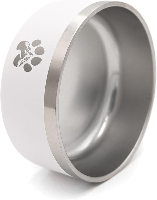 Stainless Steel Dog Bowl for Small-Large Dogs | Double Wall Insulated, Non-Slip Base Heavy Duty Water and Food Bowls for Dogs & Cats | Pet Safe BPA Free & Dishwasher Safe | 64 Oz - White