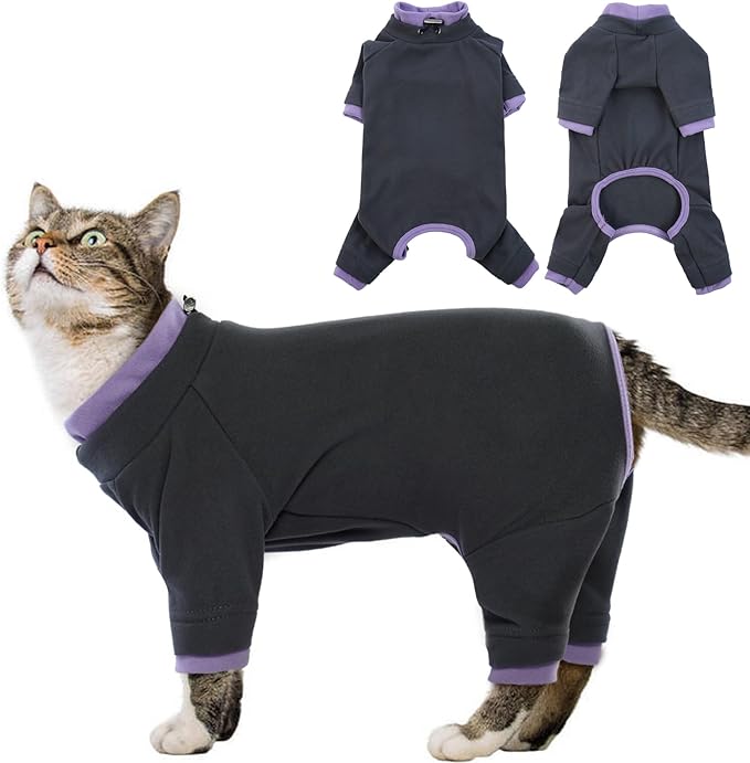 Sticky Cat Clothes Stretchy, Sphynx Hairless Sweater & Pajamas for Cats only, Soft Cat Onesie for Cats After Surgery Female Male & Hair Loss Prevention, Black S