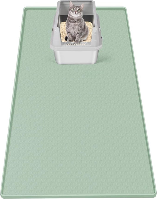 Cat Litter Mat, Extra Large 51" x 25.6" Silicone Mat Litter Trapping Mat for Scatter Control, Soft on Kitty Paws, Easy to Clean (Green)