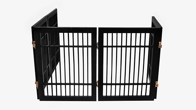 Pet Dog Gate Strong and Durable Freestanding Folding Acacia Hardwood Portable Wooden Fence Indoors or Outdoors by Urnporium (Black Pet Gate, 5 Panel 24" Tall)