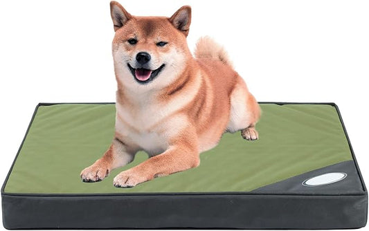 Orthopedic Outdoor Waterproof Dog Beds for Small Dogs, Washable Crate Bed with Egg Crate Foam Pet Bed Mat and Removable Oxford Fabric Cooling Cover,31"x 23", Dark Green