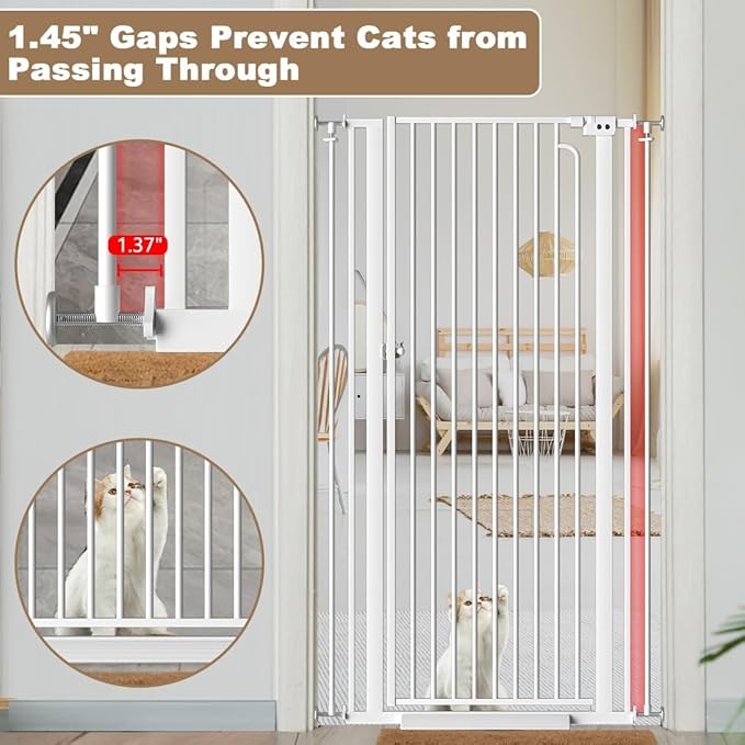 57.09" Extra Tall Cat Gate for Doorways, 43.31'' - 48.03'' Wide High Pressure Mounted Dog Gate, Tall Pet Gates for Doorways No Drilling, Auto Close Safety Baby Gates for Dogs Cats(White)