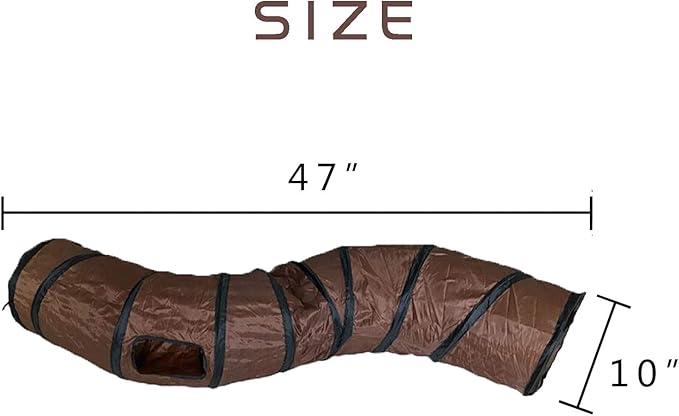 Cat Tunnel for Indoor Cats Interactive, Rabbit Tunnel Toys, Pet Toys Play Tunnels for Cats Kittens Rabbits Puppies Crinkle Pop Up Brown 47" Shape S