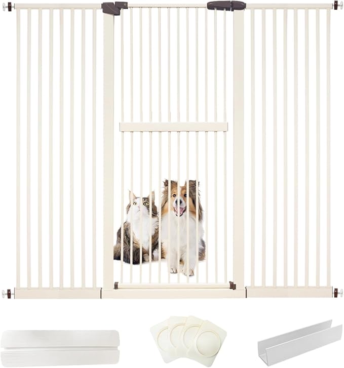 Lumizone Extra Tall Cat Gate 61.02" High Pressure Mounted Extra Wide 63.39"-67.32" (17Sizes) 1.37" Gap No Drilling Auto-Close Tall Pet Gate for Dogs (Cream, 63.39"-67.32"/161-171cm)