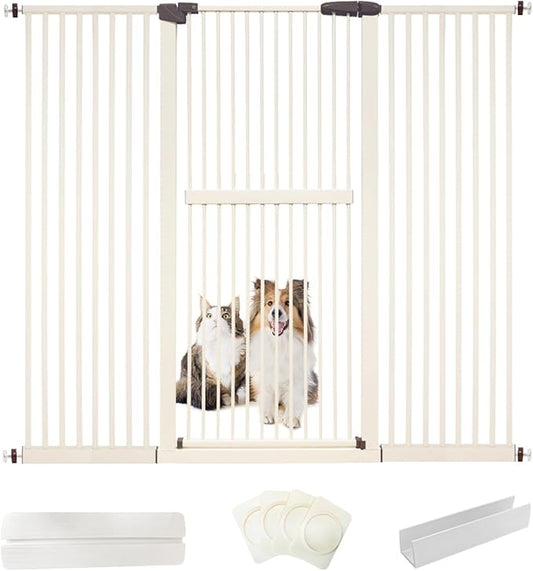 Lumizone Extra Tall Cat Gate 61.02" High Pressure Mounted Extra Wide 63.39"-67.32" (17Sizes) 1.37" Gap No Drilling Auto-Close Tall Pet Gate for Dogs (Cream, 63.39"-67.32"/161-171cm)