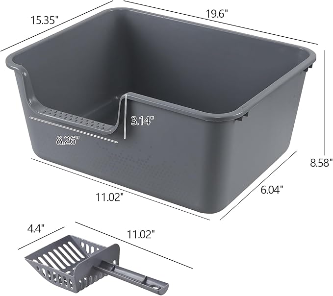 4-Pack Plastic High Wall Cat Litter Box with Scoop, Open Air Kitty Litter Pan, Gray