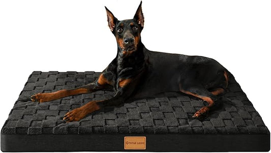 Patas Lague Orthopedic XL Dog Bed Large Sized Dog 48''X30'', Waterproof Soft Comfortable Egg Crate Foam Large Pet Beds Crate Mat with Removable Washable Cover and Nonskid Bottom, Black