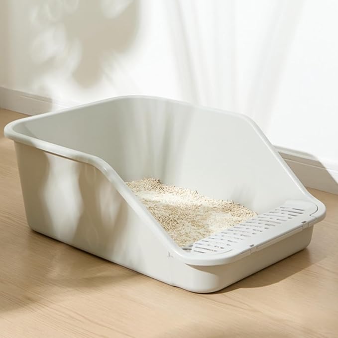 SpaceTime Large Cat Litter Box with High Sides,Cat Boxes for Indoor Cats,Cat Litter Pan for Kitty,Litter Box with Low Entry,Easy to Clean,Anti-Splashing(Yellow)