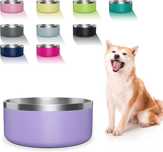 Dog Bowl, Stainless Steel Dog Food and Water Bowl with Non Slip Quiet Bottom, Easy to Clean, Dishwasher Safe, 40oz, Light Purple