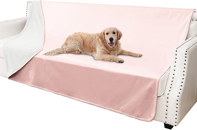Waterproof Dog Blankets, Washable Pee Proof Pet Blanket for Couch, Soft Reversible Puppy Throw Furniture Protector Cover for Bed Sofa-68"x82",Pink+Cream