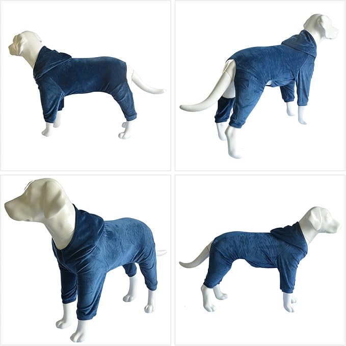 Dog Pajamas Pet Jumpsuits PJS for All Seasons, Velvet Dog Hoodies 4 Legs Four Feet Dog Onesies Stylish PJS Puppy Costume Cotton Liner Warm Pet Clothes for Small Medium Large Dogs Darkblue L