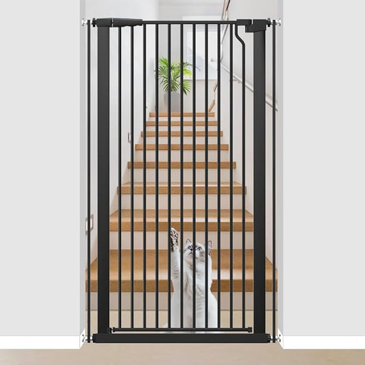 51.18" Extra Tall Pet Gate for Cats Dogs-29.6"-32.6" Extra Wide Baby Cat Gate for Stairs and Doorways-1.37" Ultra Narrow Spacing Dog Gate Dog Door with One-Handed Operation(29.6"-32.6")