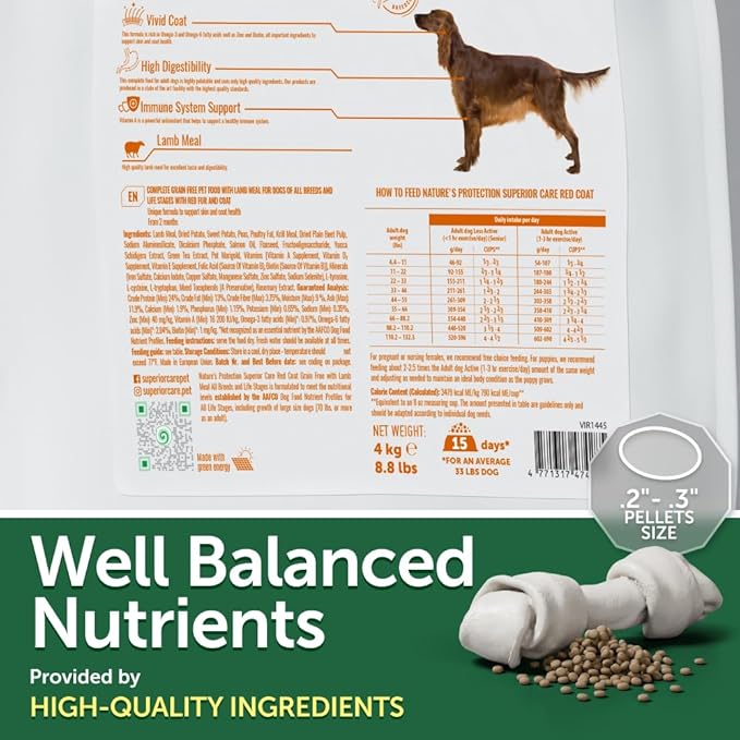 Nature's Protection Superior Care Grain-Free Dry Dog Food - High Protein, Coat Shine Dog Food for Small Breeds Red Coated Adult Dogs, Fresh Pet Meal, Lamb, 22 lb