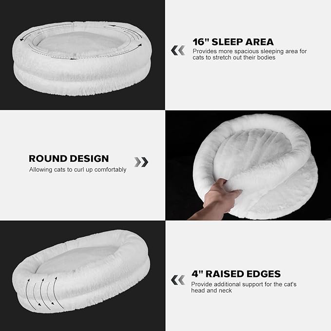 Cat Desk Bed, Supports Up to 50 lbs, Comfortable Soft Perch, Nest Bed Attachment Round Cat Hammock for Desk 360° Rotating & Adjustable Height (White)