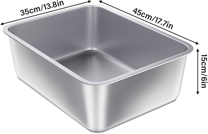 Stainless Steel Litter Box, 17.7"x13.8"x6" Medium to Large Metal Litter Box for Kitty/Cat/Rabbits, Easy to Clean, Non Stick Litterbox No Smell for Adult Cats