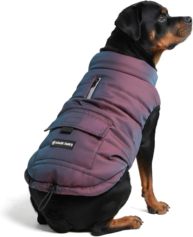 Spark Paws Dog Winter Jacket, Water-Resistant Coat, Warm Reflective Windproof Fleece-Interior, for Medium and Large Dogs - Cosmic - 4XL