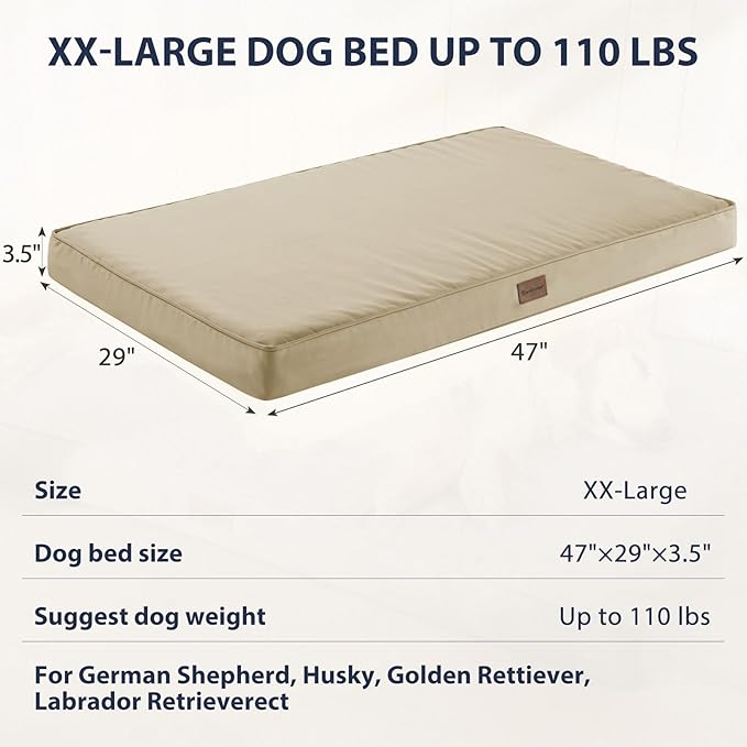 BFPETHOME Outdoor Dog Bed for Large Dogs, Waterproof, Orthopedic with Removable Washable Cover, Egg Crate Foam Mat (47 x 29in, Beige)