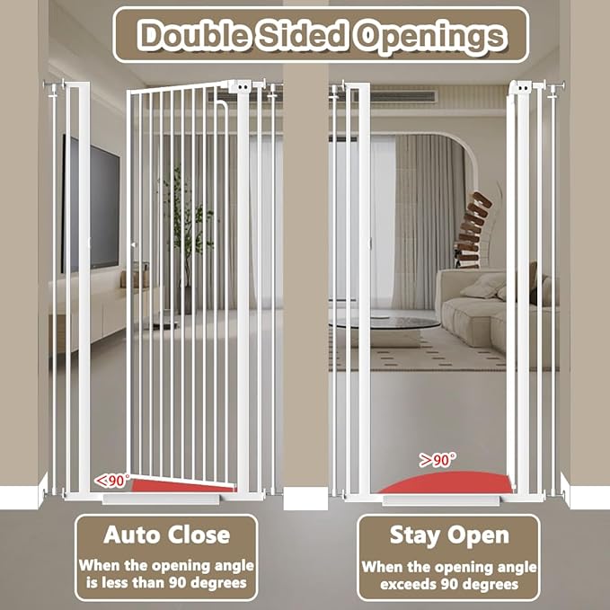 57" Extra Tall Cat Gate for Doorways, 29.5"-38.5" Tall Pet Gates for Cats Walk Through, Auto Close High Baby Gates with Door, Child Safety Gate Indoor Stairs, Cat Proof Gate for Dogs, White