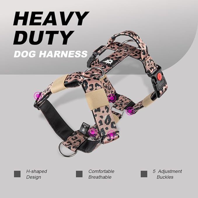 TSPRO Heavy Duty Premium Tactical Dog Harness for Large Dogs, No Pull, Adjustable Fit, Quick-Release Buckle, Padded Handle, Perfect for Hiking, Walking, Running & Training (Camo Pink L 25)