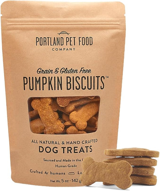 Portland Pet Food Company Pumpkin Dog Treats Healthy Biscuits for Small Medium & Large Dogs - Grain-Free, Human-Grade, All Natural Cookies, Snacks & Puppy Training Treats - Made in The USA - 5 oz