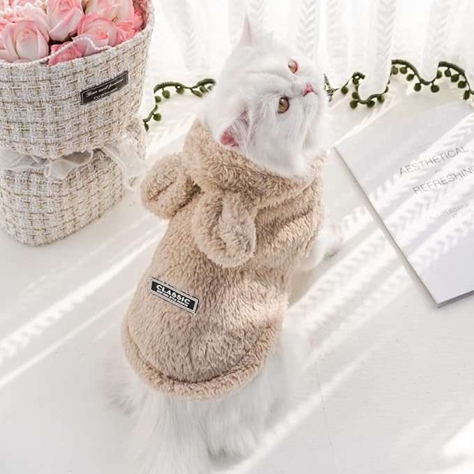 Cat Bunny Ears Costume Cute Dog Kitten Hoodies Sweater Rabbit Ears Puppy Pet Apparel (Medium,Beige)