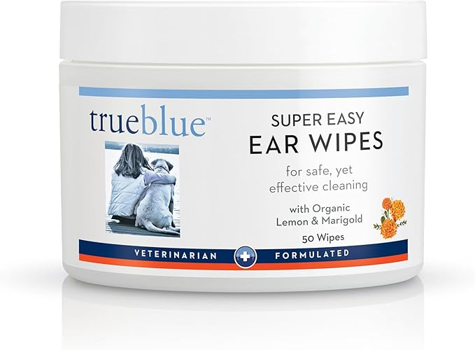 TrueBlue Lemon & Marigold Super Easy Dog Ear Wipes – Pre-Moistened Puppy Pads for Ear Cleaning – Cleansing Ear Wipe for Dogs, Puppies – Non-Toxic, All-Natural – 50 Count