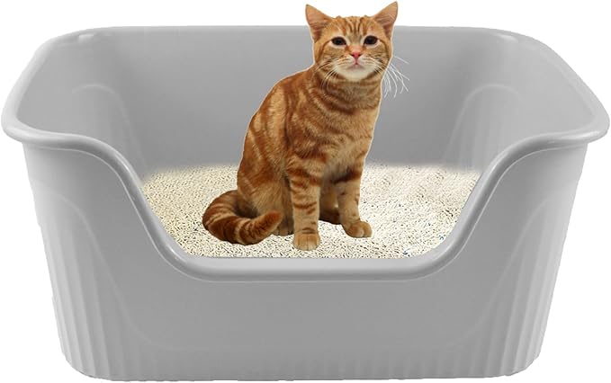 Large Cat Litter Box Low Entry for Indoor Cats,High Sides Open Top Cat Litter Pan Anti-Splashing High Wall Easy Clean Cat Litter Tray for Kittens,Big or Senior Cats(Gray)