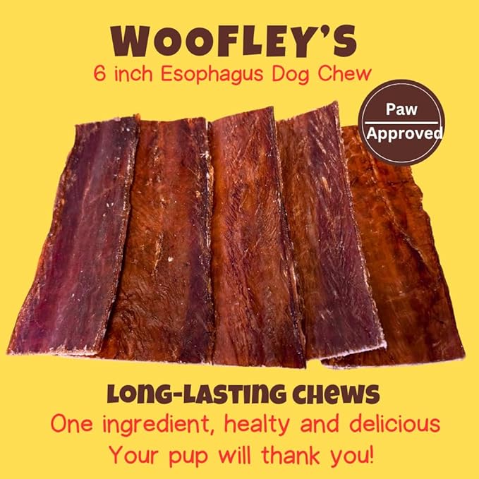 Woofley's - Esophagus Jerky (100 Count) - Gullet Sticks for Dogs - Safe Jerky Dog Chews -Easily Digestible Bully Sticks