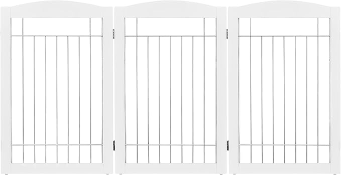 Spirich Freestanding Wire Pet Gate for Dogs, Tall Dog Gate for The Houes, Doorway, Stairs, Pet Puppy Safety Gate with Sliver Wire 60 Inches Extra Wide, 30 Inches Tall, 3 Panels, White