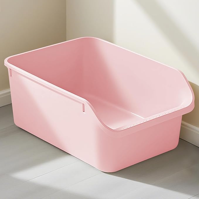 Large Cat Litter Box with High Sides,Cat Boxes for Indoor Cats,Cat Litter Pan for Kitty,Litter Box with Low Entry,Anti-Splashing,Easy to Clean (Pink)